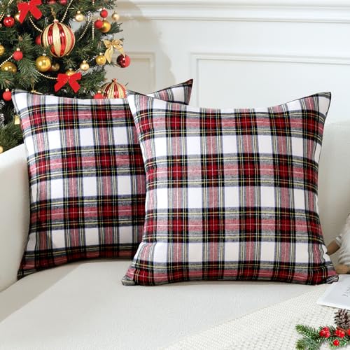 JOTOM Funda de Cojín Cuadros Navidad 40x40 cm Lino Tartán Fundas de Almohada Decorativas para Casa Sofá Coche Juego de 2