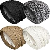 Picture of Geyoga 4 Pieces 2/4/6 Pack Satin Lined Beanie for Women Warm Winter Hats Cable Knit Slouchy Skull Warm Cap Silk Beanies Hats for Women (Black,Black and Grey,Khaki,White)