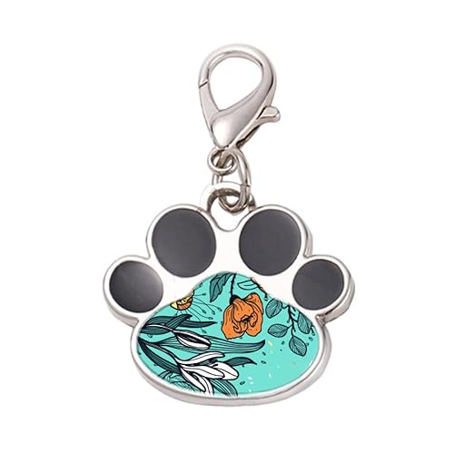 DIYthinker?Modern Art Lily Camellia Drawing Pet Tag Keychain Dog Cat ID