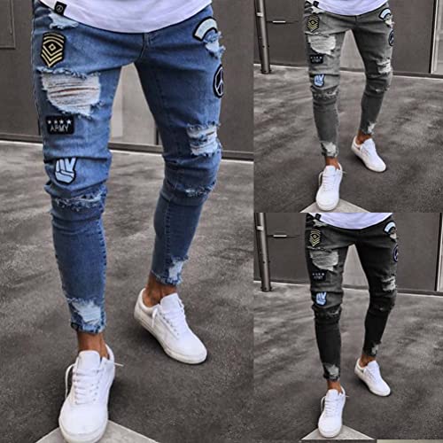 Men's Slim Jeans Ripped Denim Pants Denim Trousers Hole Biker Casual Elastic Skinny Jeans2