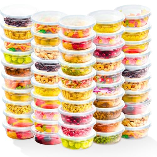 Healthy Packers Plastic Deli Containers with Lids (8oz 50 Sets) - Clear Plastic Containers with Airtight Lids - Great for Your Slime Kit, Food - BPA Free | Leakproof - Microwaveable & Freezer Safe