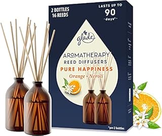 Glade Aromatherapy Reed Diffuser Gift Set, Home Décor Essential Oils Diffuser Uplifting Fragrance, Pure Happiness with Orange & Neroli Blossom, Pack of 2 (2 x 80 ml)