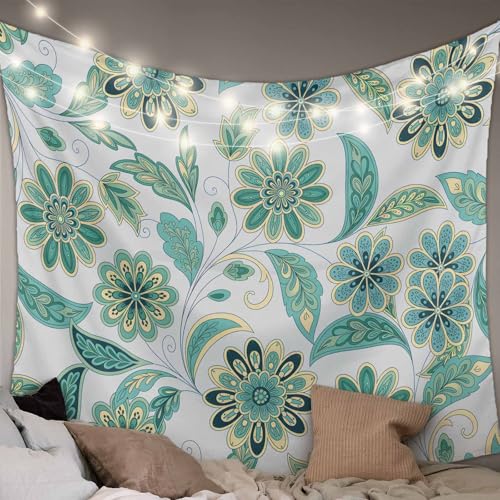 Teal Paisley Floral Large Tapestry for Bedroom Wall Hanging Tapestry,