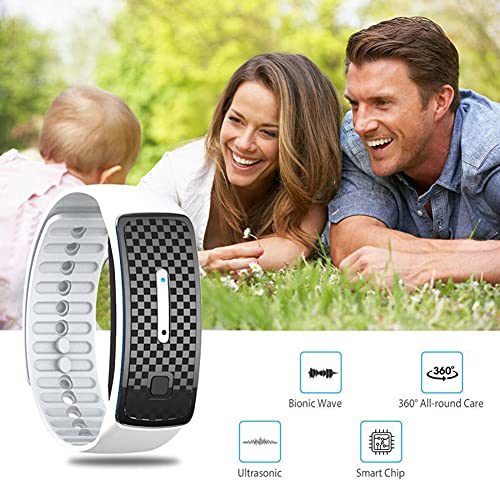 Ultraschall Mückenschutz Armband, Wasserdichtes Anti-Mücken-Band, Ultraschall-Mückenschutz-Armbänder Anti-Mücken-Band für Kinder Erwachsene Wiederverwendbar, Weiß