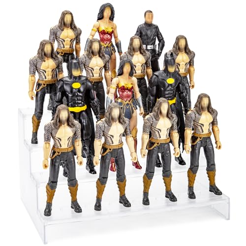 DisplayMore 6 inch Acrylic Riser Display Shelf,Clear Action Figures Stands With PEG,4 Tier Toy Collectibles Organizer Compatible with 1/12 Scale Action Figure Toy (Fit For 6 inch Figure Toy-Clear)