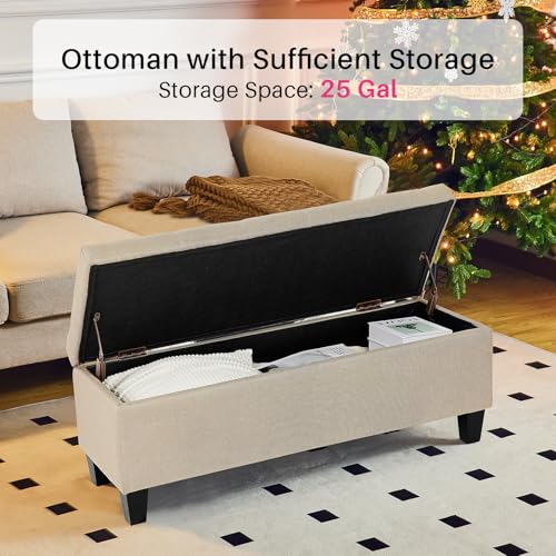 Image of Redlife Storage Ottoman Bench, End of Bed Storage Bench with Safety Hinge, Large Upholstered Benches, Modern Accent Bench for Living Room, Entryway for Living Room Entryway Champagne