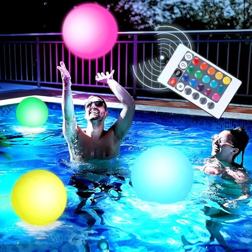 FUTUREPLUSX Pool Toys, 3PCS Light Up Beach Balls with Remote-Control 12 Inches Glow in The Dark Water Toys, for Outdoor Pool Beach Party Games and Decorations