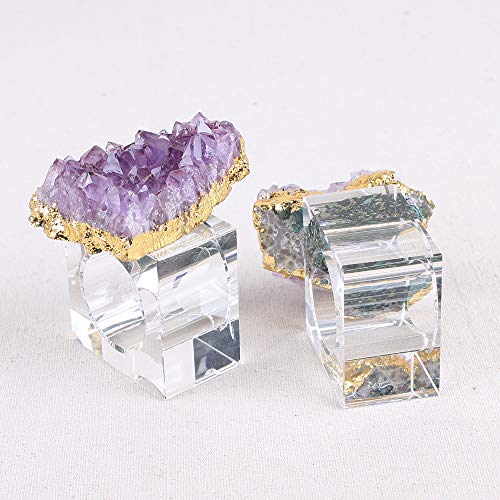 Cxd-Gem Set Of 4 Natural Amethyst Cluster Napkin Rings Gold Plated Crystal Napkin Holder For Weddings, Dinners, Decors #TOP4