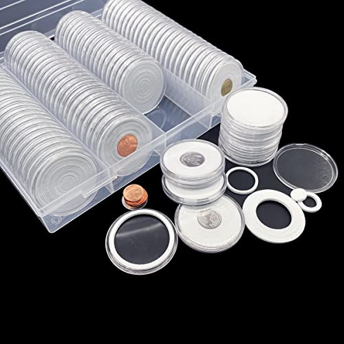 100 Pcs 46Mm Silver Dollar Coin Holder Capsules And 15 Sizes(Match All 12-46Mm) Protect Gasket For Collection Supplies,Plastic Coin Case With Storage Organizer Box For Collectors And 6 Pcs Coin Flip #TOP6
