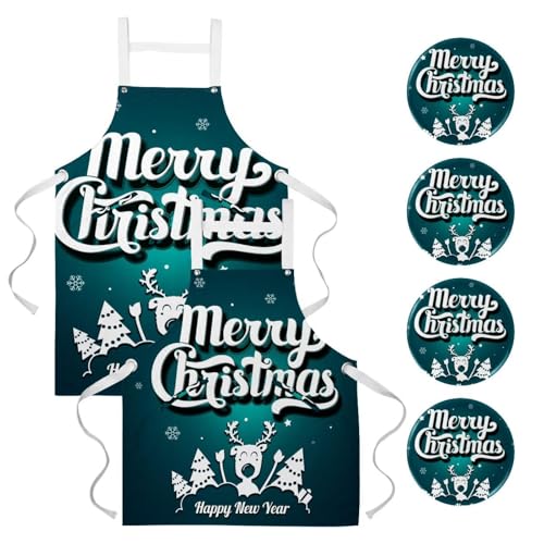 Lot de 2 tabliers de cuisine avec 4 broches et carte de Noël motif multicolore