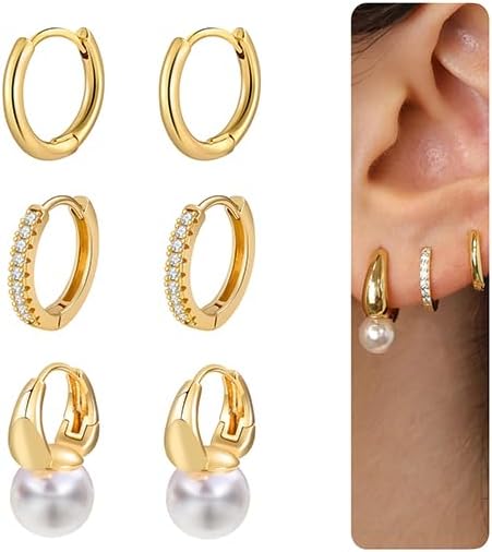 Pearl Earring for Women, 14K Gold Plated Big Pearl Drop Earrings, Chunky Hoop Huggie Set,Suitable for everyday wear - Image 7