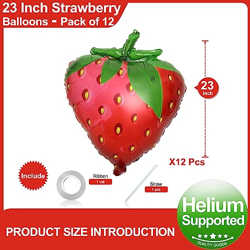 12 Pack Gaint Strawberry Balloons 23 Inch Cute Strawberry Balloons for Cute Berry First Birthday Party Themed Decorations by LHOAVWE - Image 2