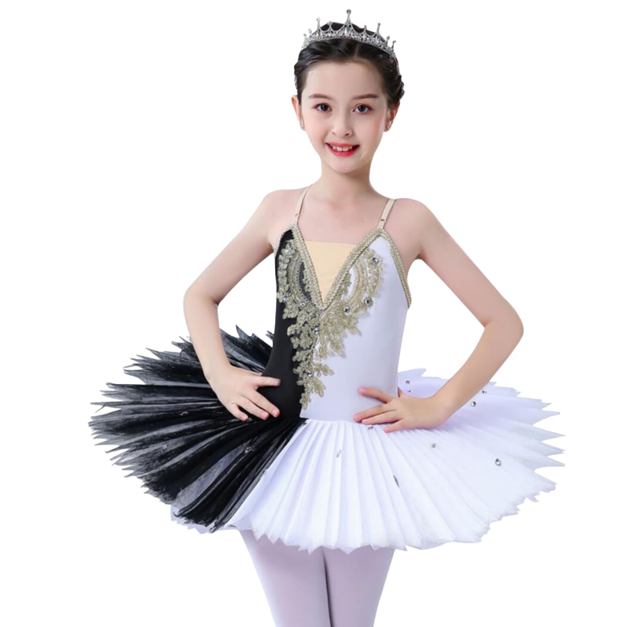 tutù Balletto Professionale per Bambini, tutù Forma Pancake Lago dei Cigni | Gonna ricamata, abbigliamento da ballo, costume da ballerina per feste e balli, abito da balletto