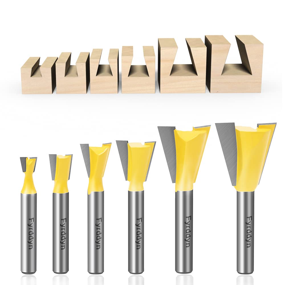 Fyrddyn 6Pcs 14° X 1/4,3/8,1/2,5/8,3/4,7/8-Inch Dovetail Router Bit 1/4-Inch Shank Woodworking Engraving Bit Milling Cutter for Wood (6PCS 1/4 Shank) - - 