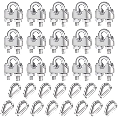 15 Stück Edelstahl Klemme M4 Seilklemme Drahtseil Kauschen Bügelseilklemme U Bolzen Klemme für Drahtseil Drahtseilklemme für Drahtseil, Stahlkabel Cover