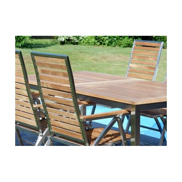 ALEOS Gartengarnitur Teak & Edelstahl mit Ausziehtisch