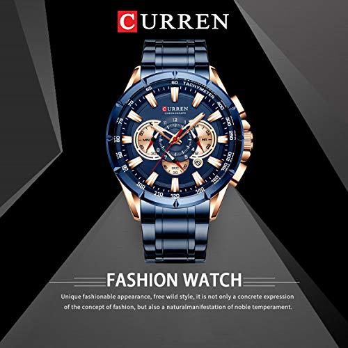CURREN 8363 Relógio Masculino de Pulso, de Quartzo com Pulseira de Aço inoxidável