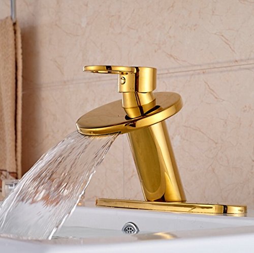 Robinet cascade Gowe laiton doré anti-éclaboussures pour lavabo 3 trous