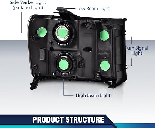 Vista 43 de PIT66 Conjunto de faros delanteros compatible con GMC Sierra 1500 2500HD 3500HD 3500HD 2007-2013, faros halógenos laterales del conductor