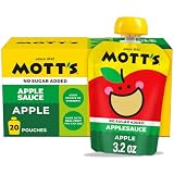 Mott's No Sugar Added Applesauce, Made From Real Fruit, No Artificial Flavors, 3.2 Oz Clear Pouches, 20 Pack
