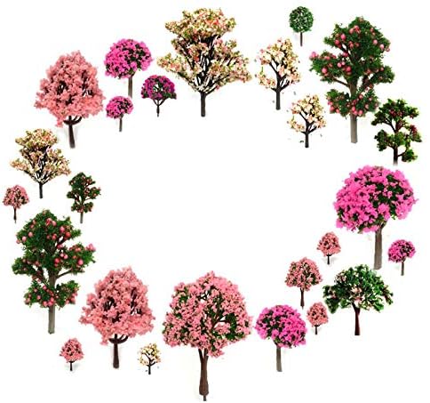 29pcs Mixed Model Trees, 1.5-4.8 inch(4-12 cm), OrgMemory Fruit Trees, Ho Scale Trees, Model Train Scenery, Architecture Trees, Flower Trees with No Bases