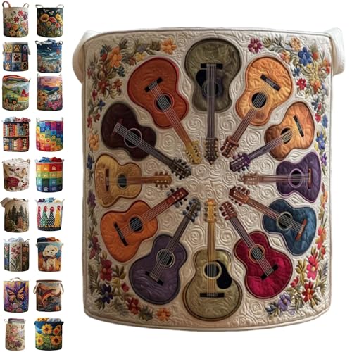 Image of Quilted Laundry Baskets with Handles, Large Floral Fabric Hampers, Extra Soft Boho Chic Storage Organizer for Nurseries, Collapsible Clothes Bins, Portable Bedroom Washing Container