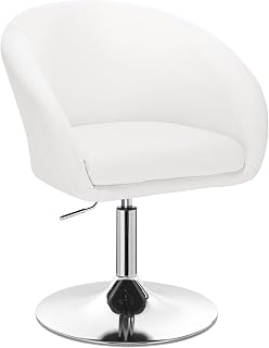 WOLTU 1x Taburete de Bar Altura Ajustable Acero Cromado, Cuero Sintético Taburete Peluquería Blanco BH24ws-1