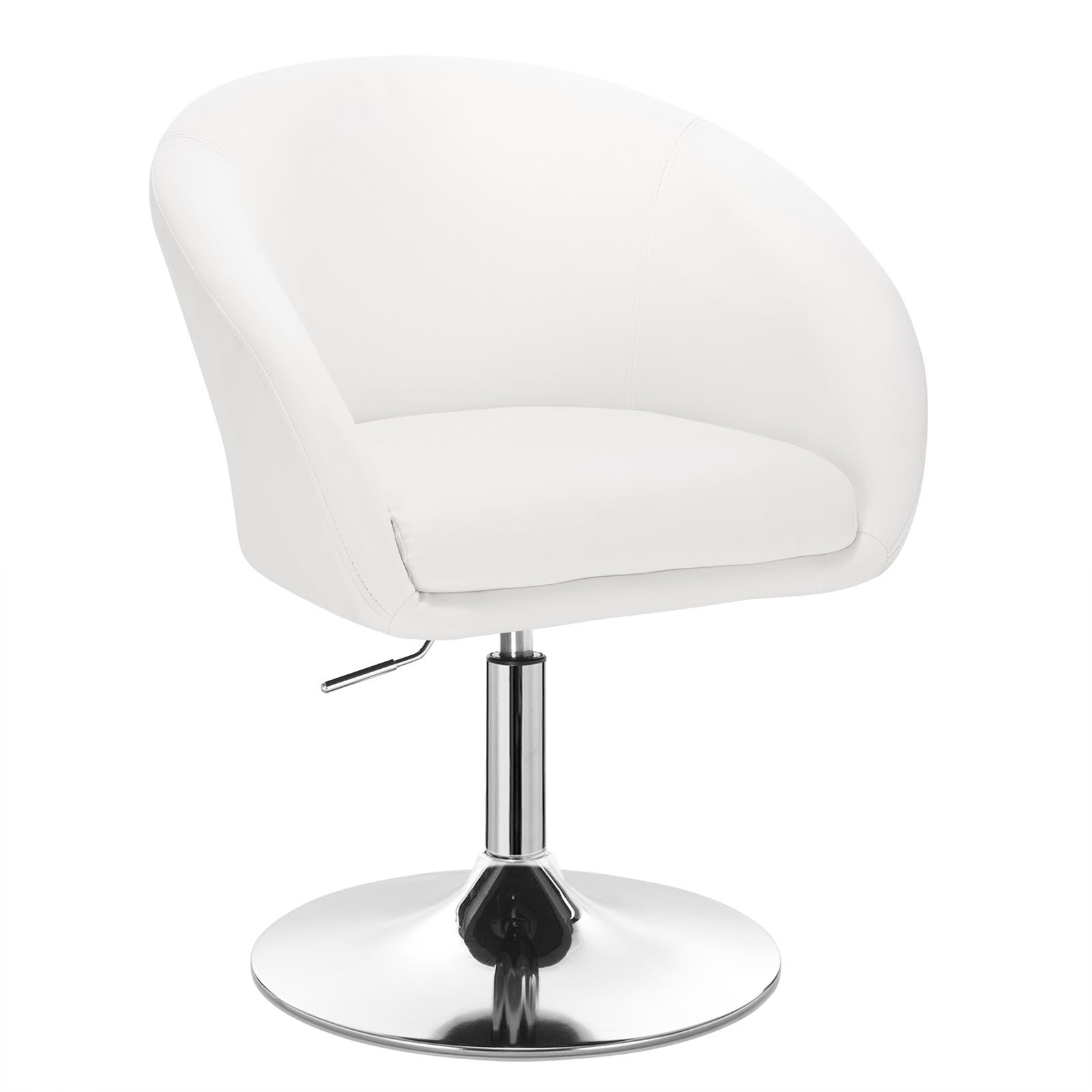 WOLTU 1x Taburete de Bar Altura Ajustable Acero Cromado, Cuero Sintético Taburete Peluquería Blanco BH24ws-1