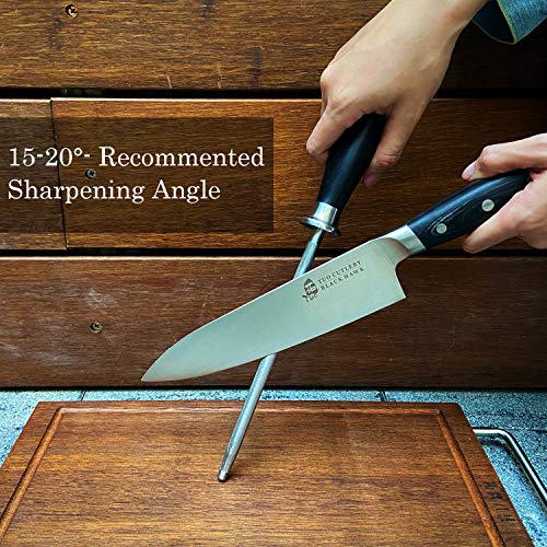 Tuo Knife Sharpening Kit Honing Steel 8 Inch Knife Sharpeners For Kitchen , Knives Sharpener Steel Honing Rod, German X50Crmov15 Honing Steel With Full Tang Pakkawood Handle, Black Hawk Series #TOP4