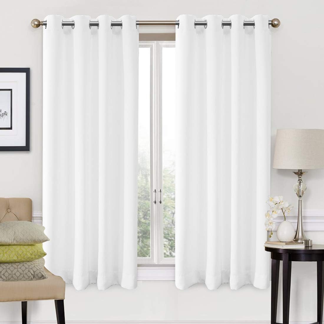 EASELAND Blackout Curtains 2 Panels Set Room Drapes Thermal Insulated Solid Grommets Window Treatment Pair for Bedroom, Nursery, Living Room,White,W52xL63