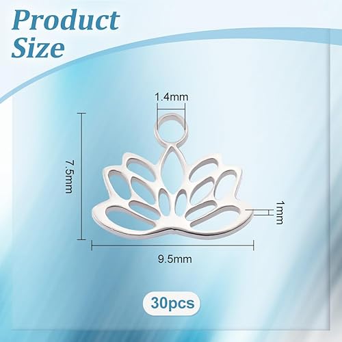 Miniatura 3 de UNICRAFTALE 30 dijes de loto huecos de flor de loto 304 dijes de acero inoxidable 304 dijes de yoga, dijes de loto, dijes de metal, mini dijes para
