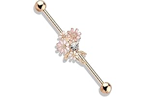 14 Gauge CZ and Enamel Flower Bouquet Industrial Barbell
