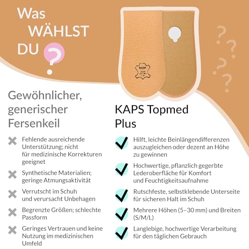 Foto von Fersenkeile für Schuhe – Leder-Fersenerhöhung, orthopädischer Schuhkeil zur Fersenanhebung, Topmed by Kaps, 1 Paar (Höhe 10 mm / 0.4 inch - Größe M)
