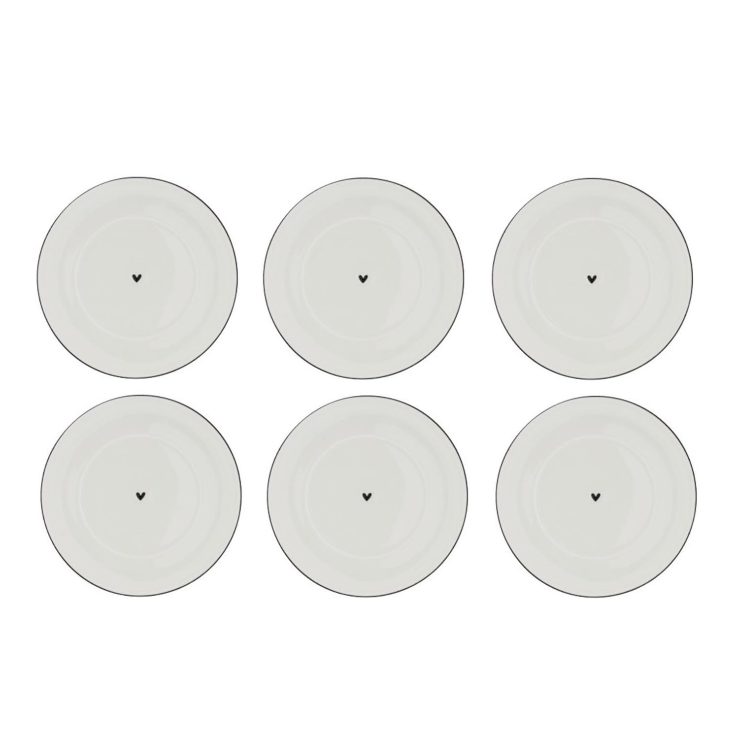 6er Set Untertassen HEART weiß mit schwarzem Rand 15cm Bastion Collections