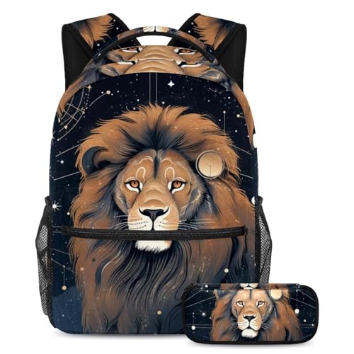 Sac d'école grande capacité lion marron pour organiser les cours des adolescents sans effort