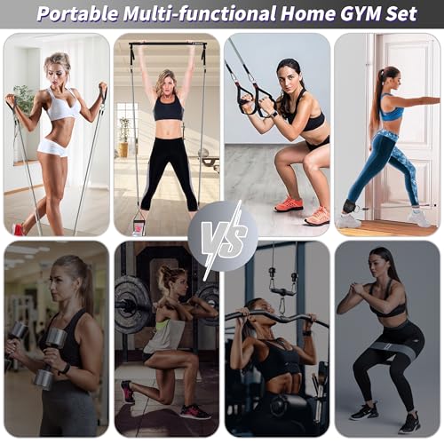 Image of Goocrun Portable Pilates Bar Kit with Resistance Bands for Men and Women - 3 Set Exercise Resistance Bands - Multifunctional Home Gym - Supports Full-Body Workouts - with Fitness Poster and Video