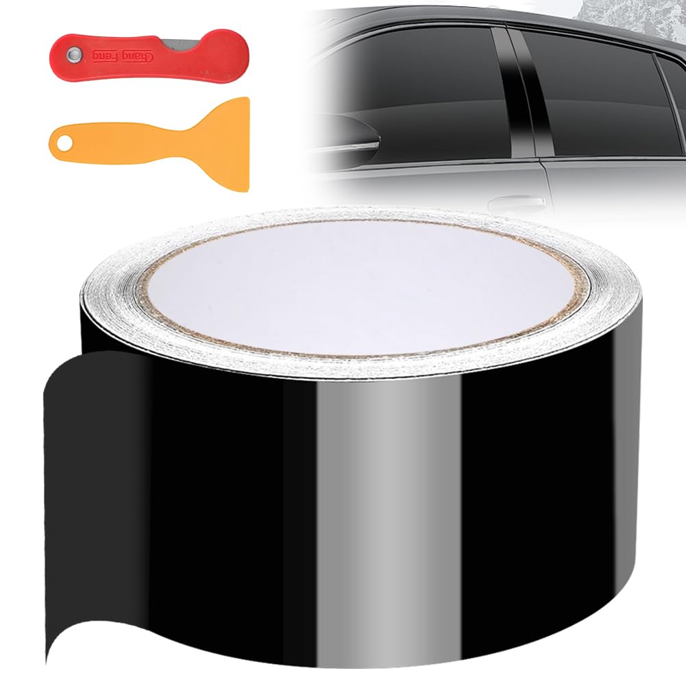 Autofolie Auto Folie 5cm*9M, Schutzfolie Lackschutzfolie Selbstklebend, Dekorative Auto Klebefolie Schutz Türschwellenaufkleber, Glänzend Schwarz
