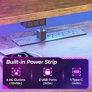 SUPERJARE Desk L Shaped Gaming Desk with LED Lights Power Outlets Computer Desk with Monitor Stand Home Office Desk Corner Desk with Headphone Hooks Rustic Brown