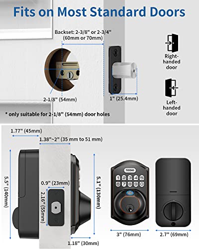 Fingerprint Door Lock: Teeho Te002W Smart Lock, Built-In Wifi Keyless Entry Door Lock Deadbolt, Easy Installation, Bhma Cert, Oil-Rubbed Bronze #TOP7