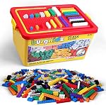 Building Bricks 1020 Pieces Set, 1000 Basic Building Blocks in 17 Fun Shapes Includes Wheels, Door, Window, Bulk Block with Storage Box, Handle and Base Plate, Compatible Block Construction Toys