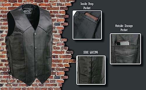 Event Leather EL5315 Black Motorcycle Leather Vest for Men w/Side Lace- Riding Club Adult Motorcycle Vests - 7X-Large by EVENT LEATHER - Image 2
