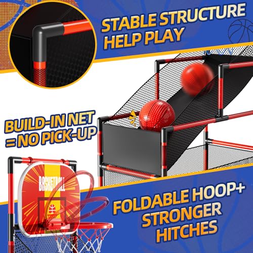 KIZONLY Arcade Basketball Game Indoor, Kids Ajustable Basketball Hoop, Outdoor Carnival Sports Play Toy with 4 Balls and Air Pump, Educational Birthday Gift for Boys Girls 3 4 5 6 7 8 Year Old (Red) - Thumbnail 4