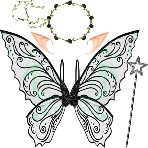 U-Goforst Fairy Wings for Adults, Butterfly Wings Adults, Angel Wings, Fairy Costume for Women Halloween Dress Up Party Favor (Black)