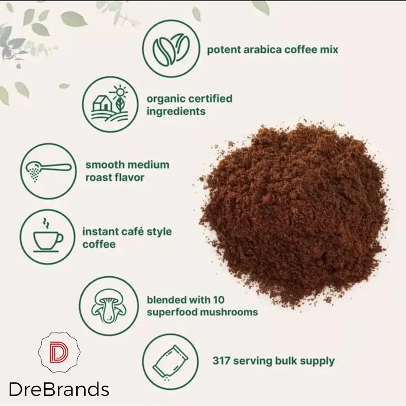 Miniatura 6 de DreBrands Café de hongos  Setas orgánicas 10 en 1  USDA Orgánico  Café instantáneo  Oreja de madera  Mejor energía, enfoque, digestión, inmunidad