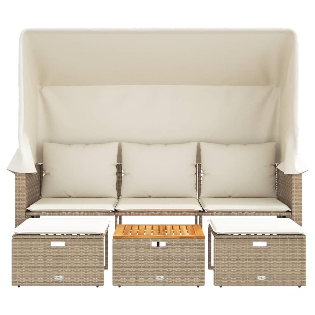 Solivagant Canapé de Jardin 3 Places avec auvent et tabourets Beige rotin,(30 KG)