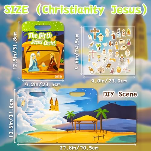 Image of Reusable Sticker Books for Toddlers 1-3, Puffy Stickers Book for Kids Ages 2-4, Toddler Travel Activities Book Toy for Birthday Christmas - Christianity Jesus, Noah's Ark, Fairy Tales(3 Set)