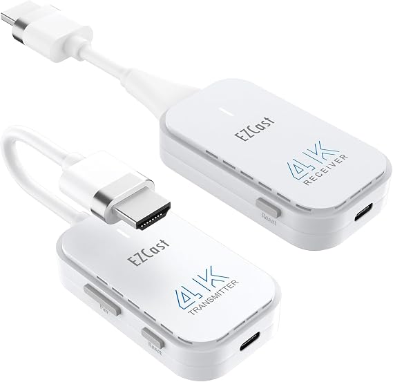 EZCast Wireless HDMI Transmitter & Receiver, 4K 30Hz, Works with All TVs (Smart & Non-Smart), Screen Mirroring & Extending for Laptop/PC/PS5, 30m Range