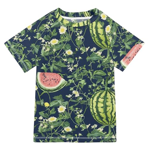 Cartoon Watermelon Fruit Navy Blue Bathing Suit Kids Sun Protection Rash Guard Swim Girls Swimwears Boys Basketball Shirt 4T