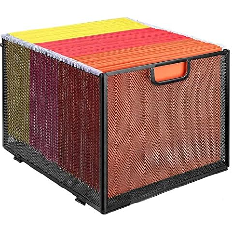 ProAid Hanging File Organizer, Potable File Box with Handle, Mesh Metal Hanging File Folder Frame, Letter Size, Suitable for Home and Office, Black Cover