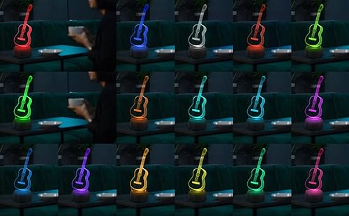 Azimom 3D Guitar Illusion Lamp Night Light For Bedroom 16 Colors Changing Smart Touch Remote Control Optical Illusion Bedside Desk Lamps Home Decoration Boys & Girls Women Birthday Gifts #TOP1